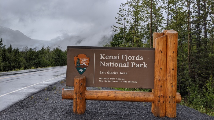 Kenai Fjords National Park sign, Exit Glacier area