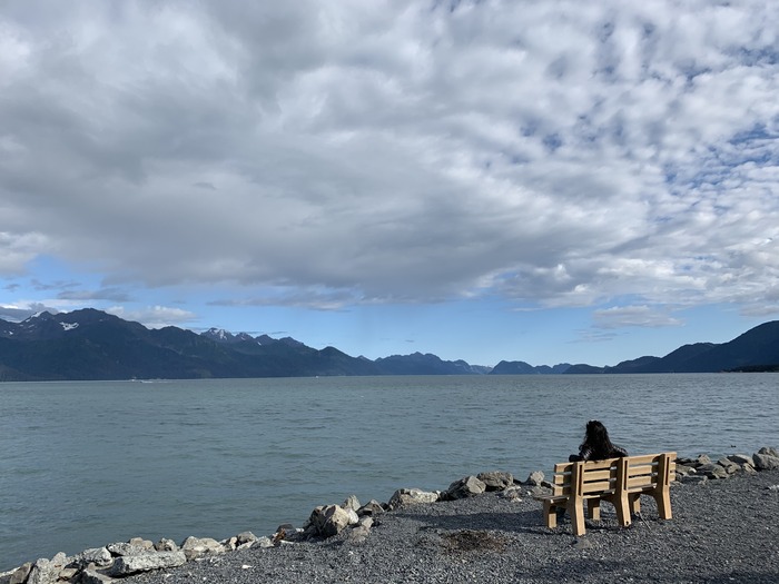 Bench facing Resurrection Bay in Seward
